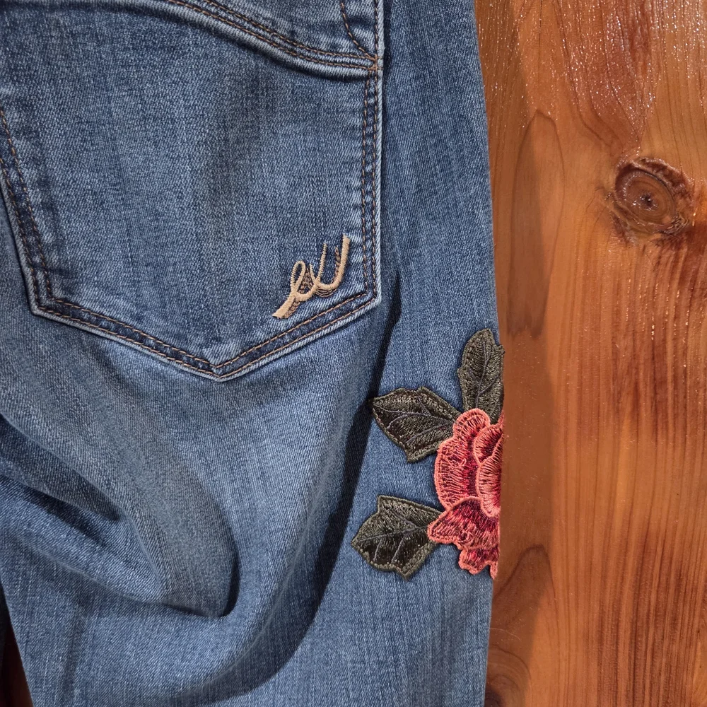 Express Blue Jeans with Red Floral Embroidery - Picture 6 of 10